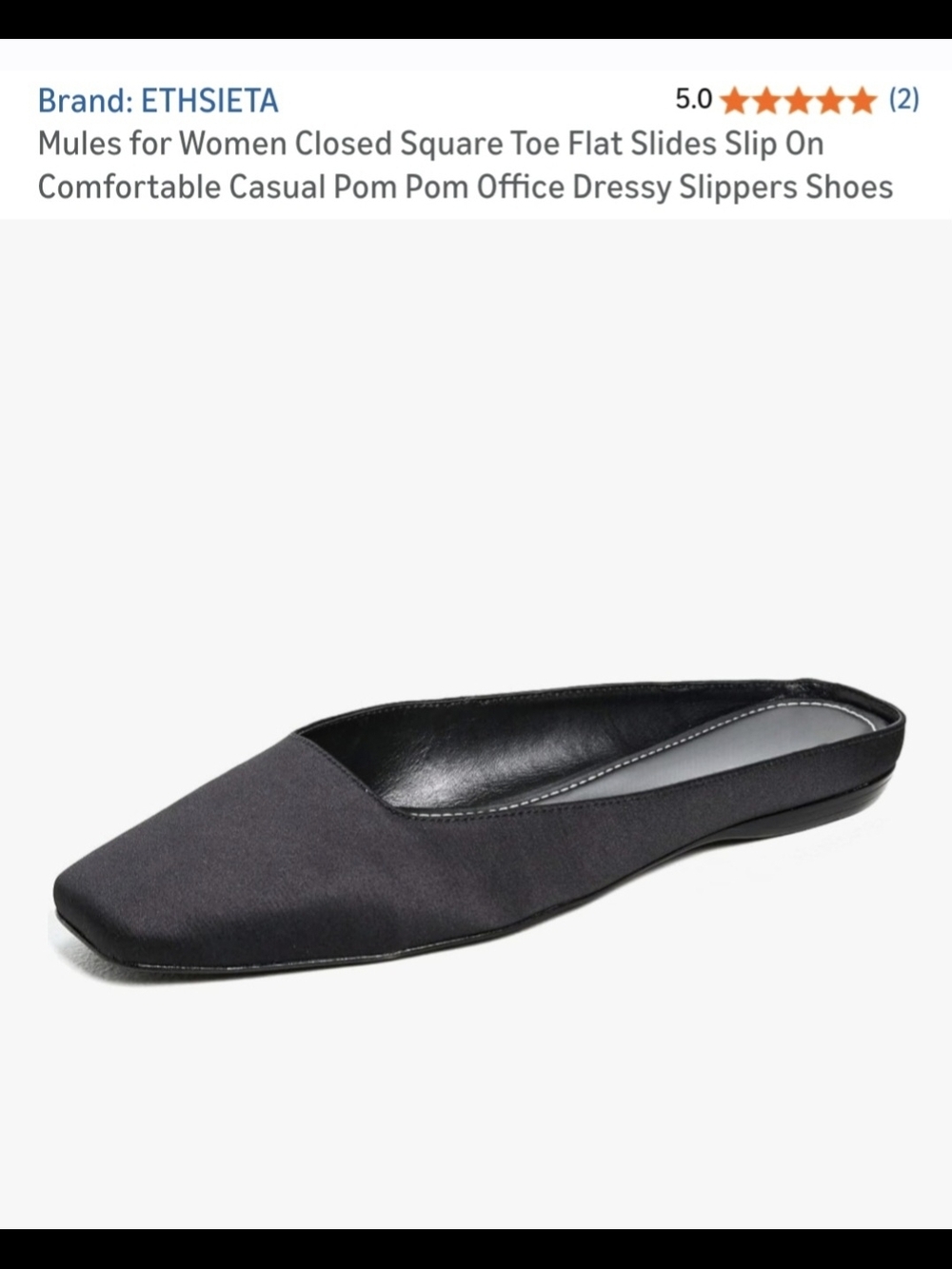 Women’s Black Closed Square Toe Flat Slide Mules Size 8